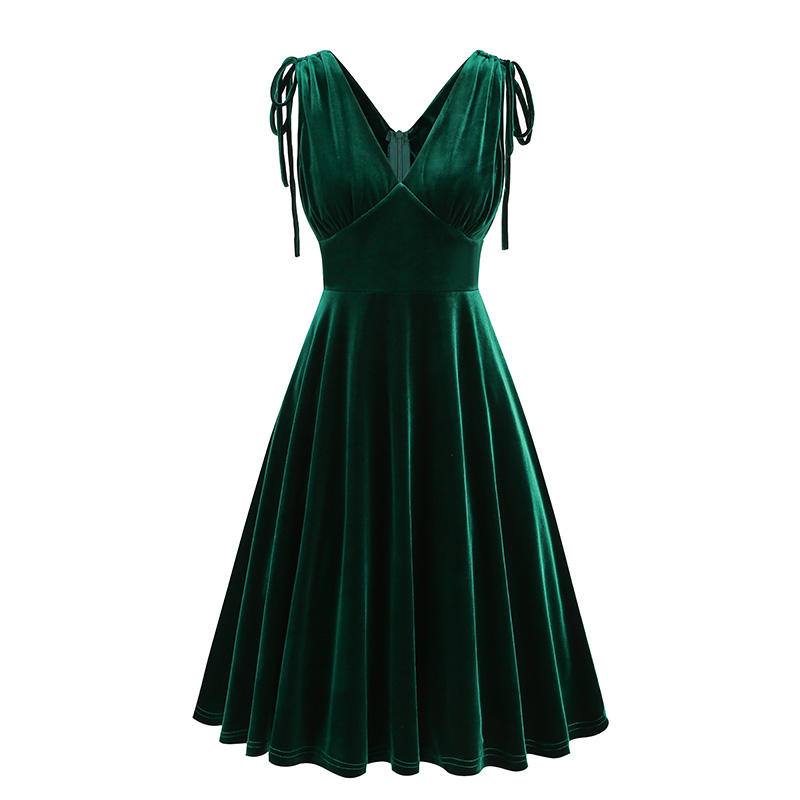 SellerSupply Retro Vintage Women Velvet Sleeveless Deep V-neck Swing Party Dress - Buy Product on