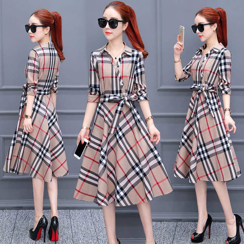 SellerSupply S-3xl Women Plus Size Dress 2022 New Arrivals Clothing V-neck Long Sleeve Plaid Korean Style Elegant Midi Length Casual Dress - Buy Product on