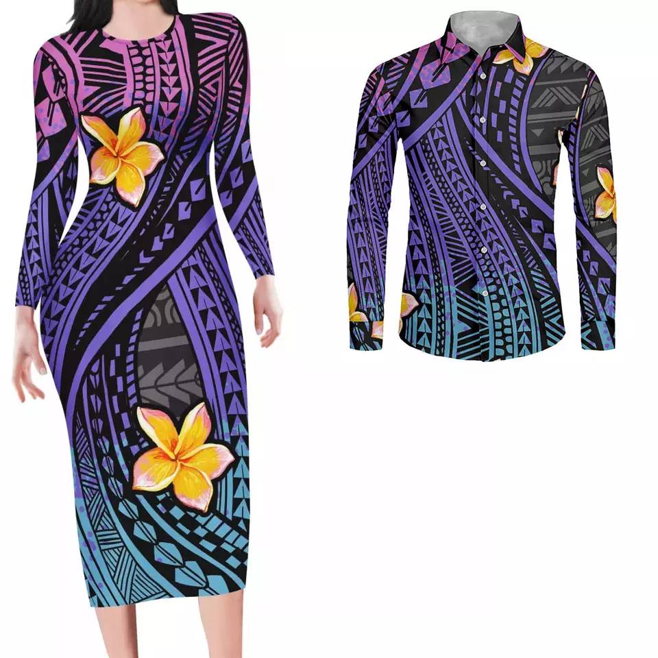 SellerSupply Custom Made Luxury Big Size Wedding Dress Polynesian Tribal Hawaii Print Couples Official Clothing Long Sleeve Dresses For Women - Buy Product on