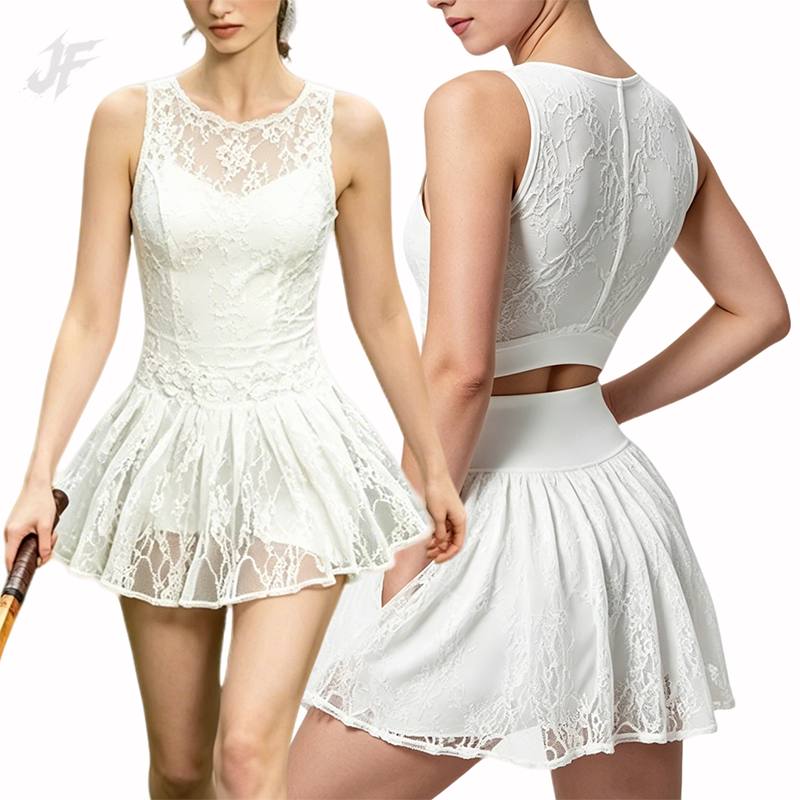 SellerSupply Womens Lace Round Neck Flared Sport Dress Built In Anti Exposure Shorts Floral Mesh Quick Dry Slim Athletic Golf Dress - Buy Product on