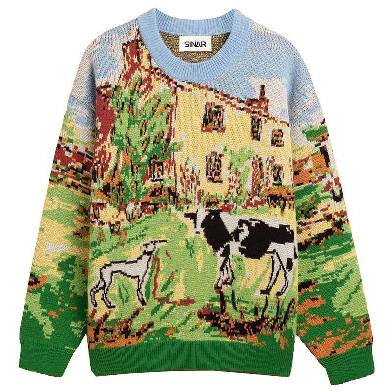 SellerSupply Custom Logo Oem Men Sweater Jacquard Pattern Knitwear Winter Pullover Jumpers Casual Cotton Knitted Top Custom Crew Neck Sweater - Buy Product on