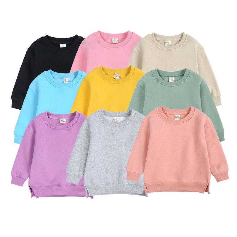 SellerSupply Autumn Kids Boy Girls Clothes Fleece Lined Hoodies Sweater Top Solid Crew Neck Blank Plain Toddler Baby Pullover Sweatshirts - Buy Product on
