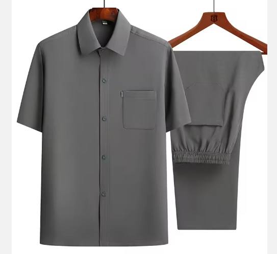 SellerSupply Men's Short Sleeve Shirt + Long Pants Suits Summer Clothes Lapel Button Solid Color 2 Piece Set Breathable Men's Casual Suits - Buy Product on