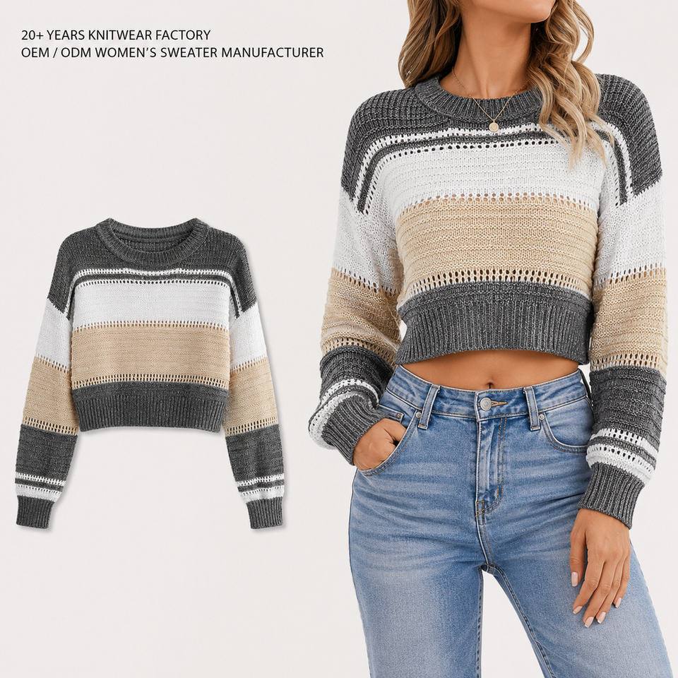 SellerSupply Hot Selling Knitted Girls Crop Tops Sweatshirt Most Fashion Casual Long Sleeve Pullover Women's Clothing Puff Sweater - Buy Product on