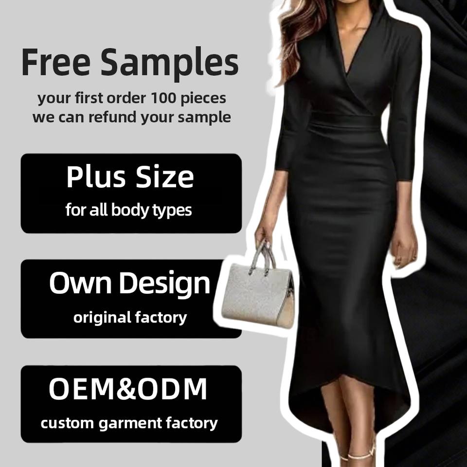 SellerSupply Custom Oem Black V Neck 3/4 Sleeve Ruched Bodycon Midi Dress Women Wrap Waist Asymmetric Hem Elegant Office Party Women's Dress - Buy Product on