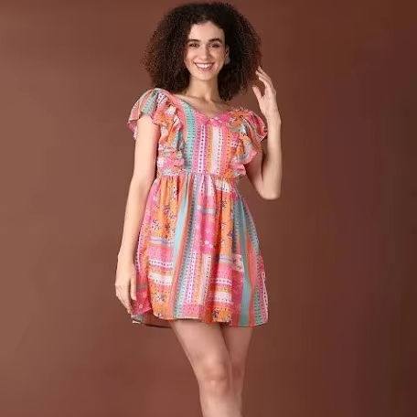 SellerSupply Indian Hand Block Woven Cotton Short Dress For Women Stylish Party &amp; Wedding Wear Floral Print Natural Waistline Bride Gift - Buy Product on