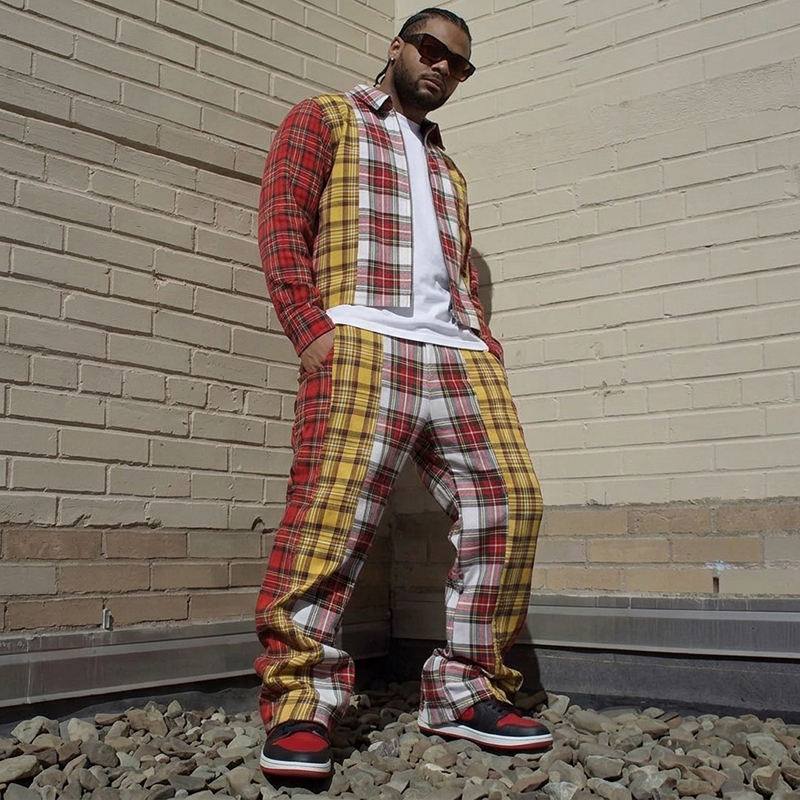 SellerSupply Men's Clothing Custom Manufacturer Shirt Sets Loose Street Wear Button Up Plaid Two Piece Shirt And Pants Set For Men - Buy Product on