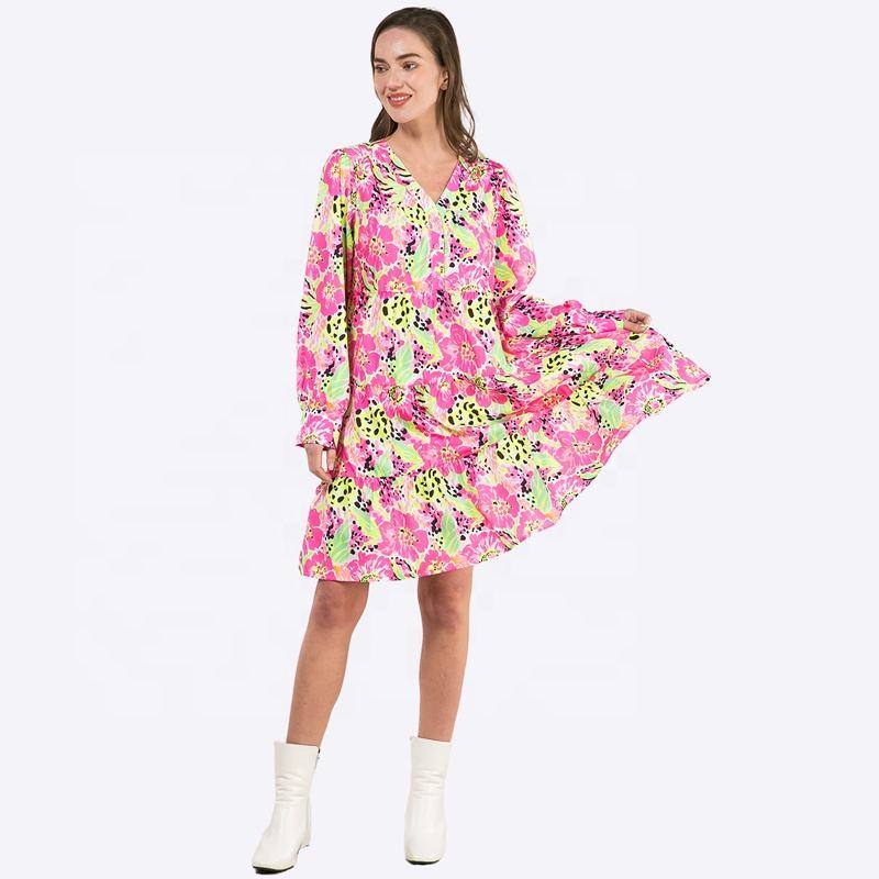 SellerSupply Summer Women Dress Casual Dresses Women Lady Elegant Multicolour Floral Printed Long Sleeve Polyester V Neck Women's Dresses - Buy Product on