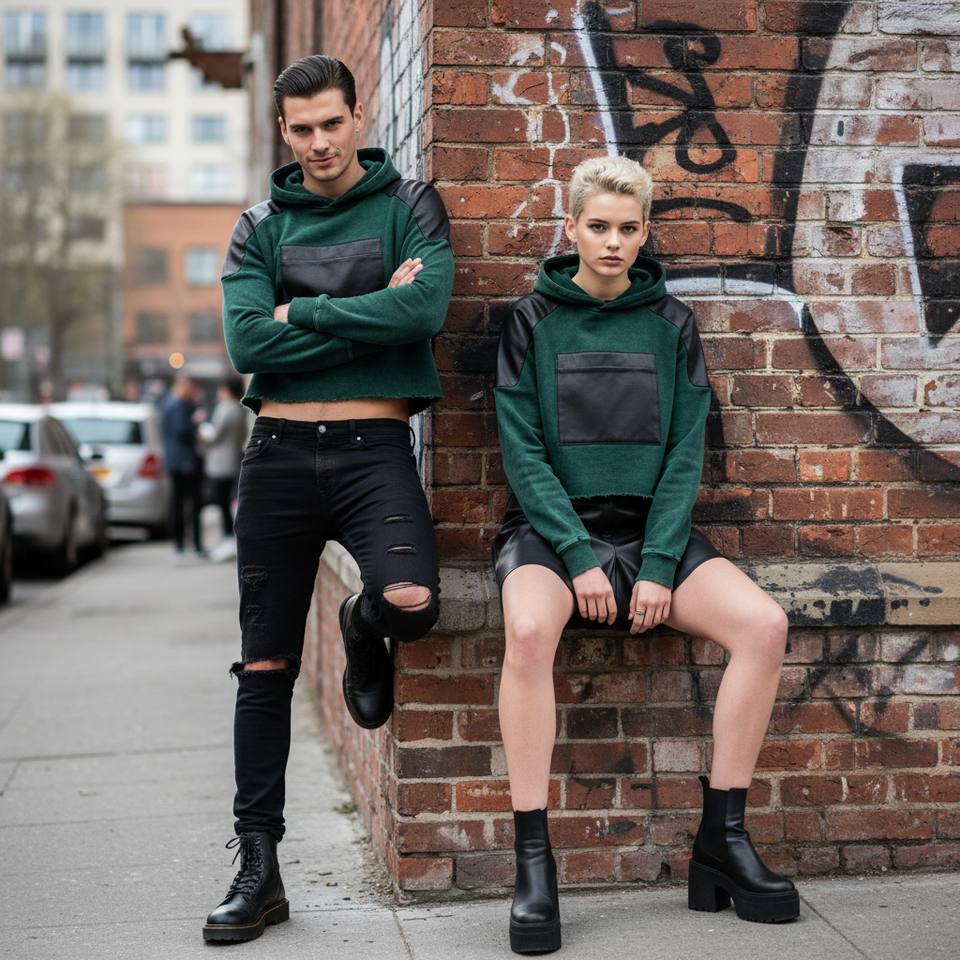 SellerSupply Customized Green Cropped With Leather Spring Casual Streetwear Hooded Pullover Sweatshirt Men's Heavyweight Cotton Hoodie - Buy Product on