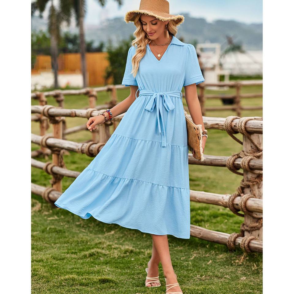SellerSupply 2024 Planner Summer Top Sell Short Sleeve Midi Dress Women Elegant Casual Plain Casual Dresses - Buy Product on