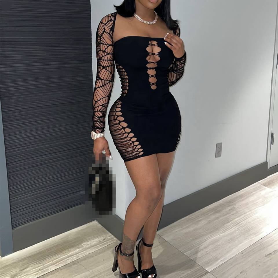 SellerSupply New Fashion Summer Women Ladies Long Sleeve Hollow Out Bodycon Sexy Hot Mesh Cheap Casual Women's Dress - Buy Product on