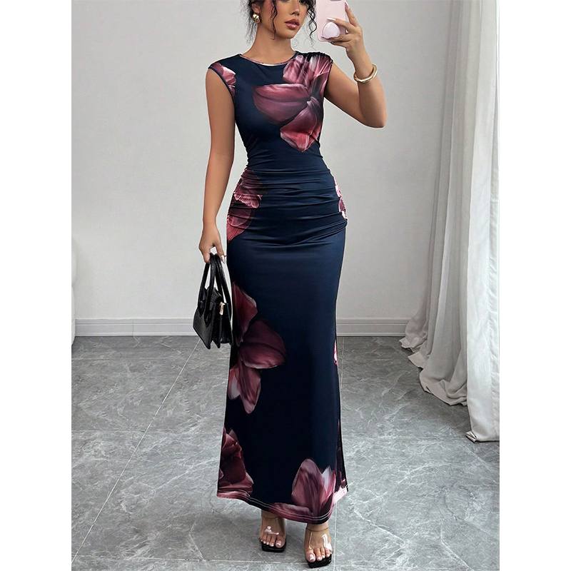 SellerSupply New Arrivals Summer Autumn Women Spandex Digital Printed Slim Fit Pencil Skirt Maxi Dress Sexy Elegant Evening Party Natural - Buy Product on